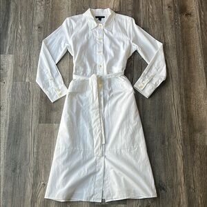 Banana Republic Dress White Cotton Poplin Midi Shirtdress Size Medium Petite